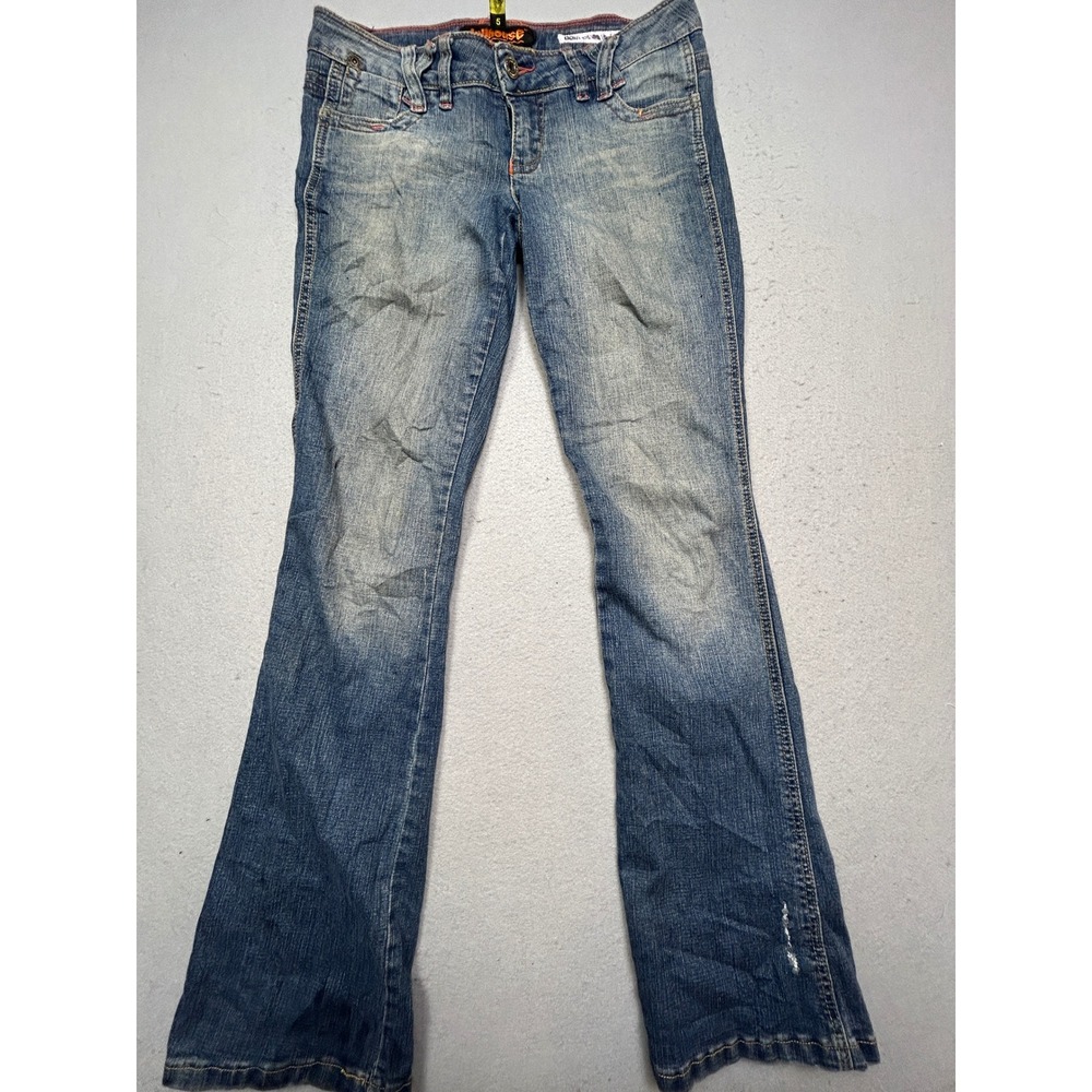 Dollhouse Flare Jeans Denim Blue Embroidered Studded Size 5 Womens